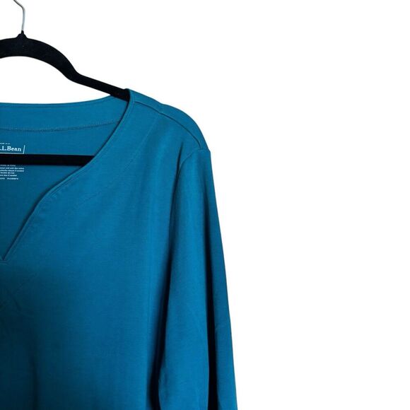 LL Bean Top Womens 2X Green Supima Cotton Split Neck Blouse - Picture 3 of 8